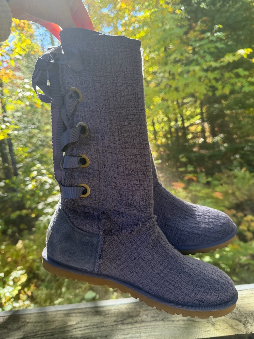 UGG Heirloom Lace Up Tall Boots Purple Periwinkle Textured - 8